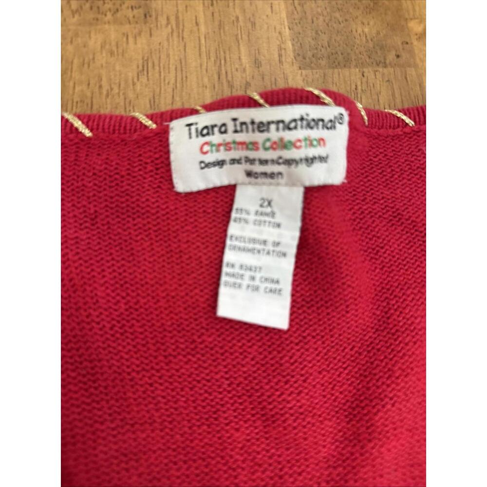 Tiara International Zip Cardigan Sweater Women 2X Christmas Trees Beaded Novelty - Picture 2 of 12